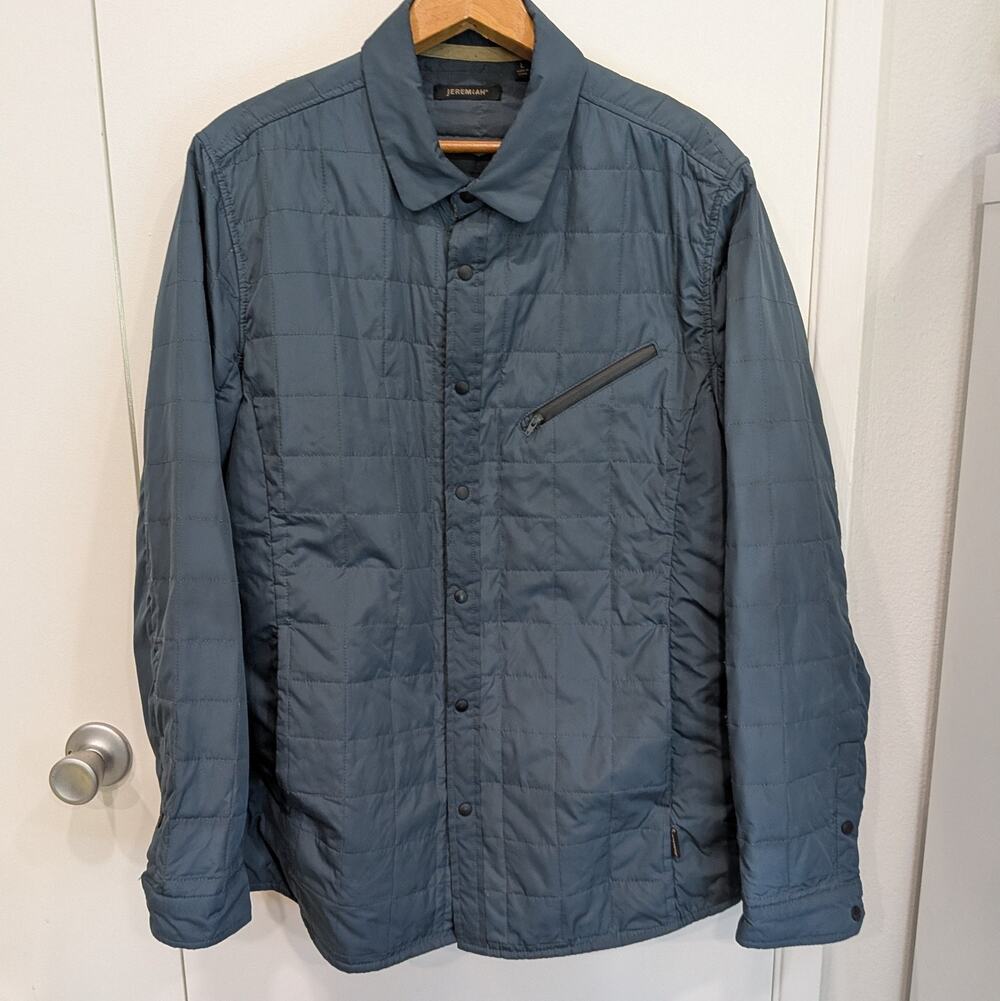 Jeremiah Quilted Puffer Shirt Jacket Snap Front Slate Blue Pockets Mens Large